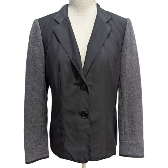Lafayette 148 New York Mixed Media Jacket Nylon w/ Wool Two Tone Black and Grey